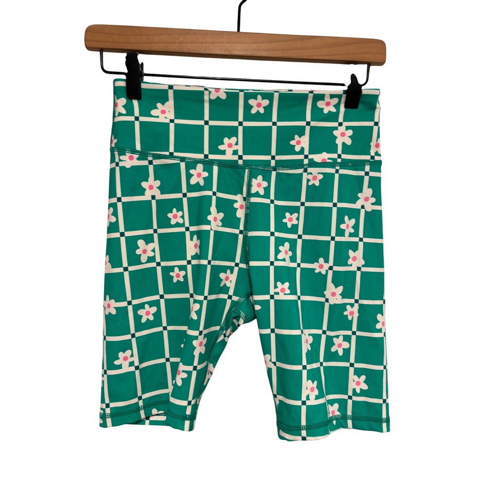 Hanna Andersson Green Checkered Daisy Bike Shorts Size 12